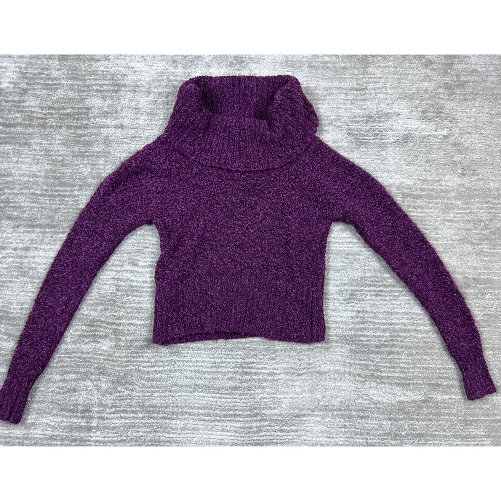 Mudd Sweater Womens Small Purple Cowl Neck Boucle Knit Cropped Long Sleeve Cozy